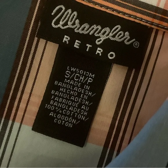 Wrangler Retro Teal and Orange Plaid Western Rodeo Turquoise Snap Shirt, Size S - Picture 8 of 10
